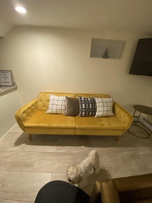 Novogratz Tallulah Memory Foam Futon and Couch, Mustard Yellow Velvet