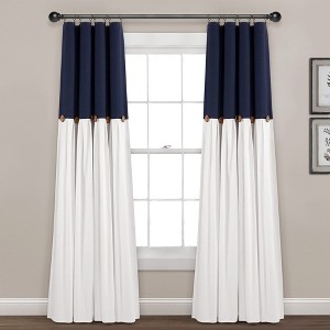 Linen Button 100% Lined Blackout Window Curtain Panel Navy/White Single 40X84 - 1 of 4