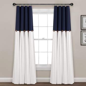 Linen Button 100% Lined Blackout Window Curtain Panel Navy/White Single 40X84