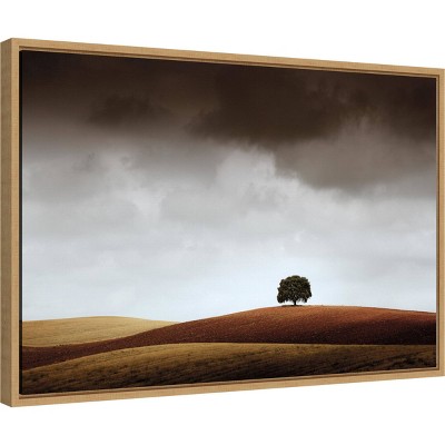 Distant Tree and Horizon Framed Landscape Canvas Print