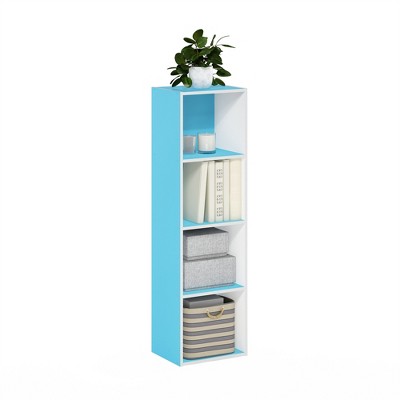 Light Blue and White 4-Tier Kids Wooden Cube Bookshelf