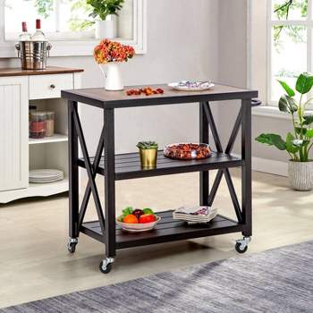 Outdoor Double Shelf Movable Steel Rectangle Cart Table - Captiva Designs
