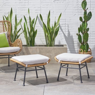 VisioGear Patio Ottomans, 2-Piece Outdoor Ottoman, Patio Foot Rest with Cushions, Beige, 23.75"*17.75"*15.25"