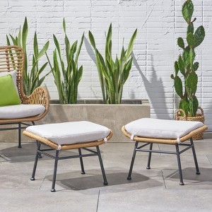 DSVIMOY Patio Ottomans, 2-Piece Outdoor Ottoman, Patio Foot Rest with Cushions, Beige, 23.75"*17.75"*15.25" - 1 of 4