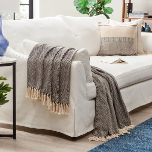 Chanasya Cotton Chevron Throw Blanket With Tassels (50x65 Inches) Black - 1 of 4