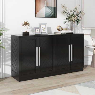 Sideboard with 4 Doors Large Storage Space Buffet Cabinet with Adjustable Shelves and Silver Handles