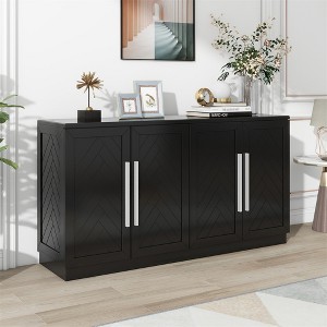 Sideboard with 4 Doors Large Storage Space Buffet Cabinet with Adjustable Shelves and Silver Handles - 1 of 4