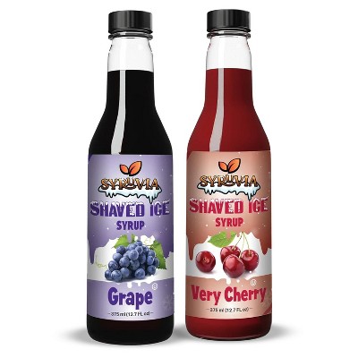 Syruvia Snow Cone Variety Flavors Pack: Very Cherry & Grape 12.7 fl oz (375ml) Syrup