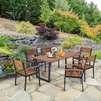Tangkula Patented 7PCS Patio Dining Set Outdoor Furniture Set w/ 6 Armchairs Umbrella Hole