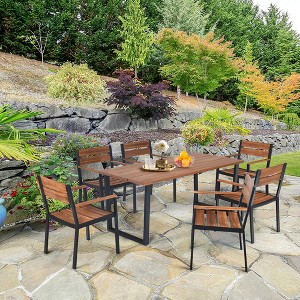 Tangkula Patented 7PCS Patio Dining Set Outdoor Furniture Set w/ 6 Armchairs Umbrella Hole - 1 of 4