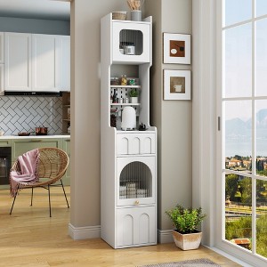 Rbied White Stylish & Multi Functional Pantry Cabinet Sideboard Storage Cabinet with Glass Doors, 2 Drawers - 1 of 4