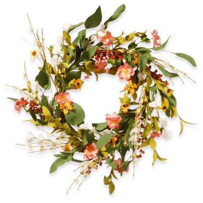 Artificial Spring Flower Wreath Pink 22" - National Tree Company