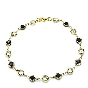 RMZ GOLD NYC 18K GOLD FILLED HIGH POLISH FINSH GOLD CRYSTAL BLACK AND WHITE ROUND ANKLET 10'' - 1 of 1