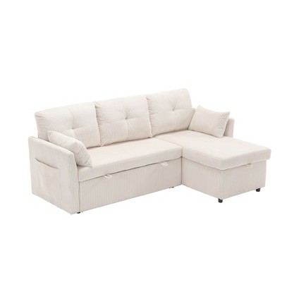 NicBex Velvet Sleeper Sectional Sofa,L-Shaped Couch with Reversible Storage Chaise for Living Room,Apartment,Office,Beige