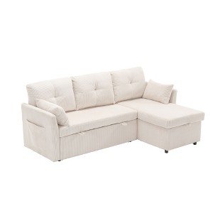 NicBex Velvet Sleeper Sectional Sofa,L-Shaped Couch with Reversible Storage Chaise for Living Room,Apartment,Office,Beige - 1 of 4