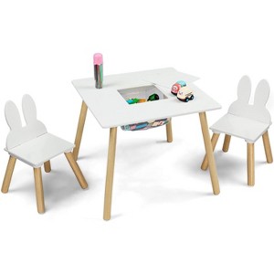 JOYMOR 3-in-1 Kids Table & 2 Chairs Set with White Bunny Ear Chairs, Removable Top & Storage for Ages 2-5 - 1 of 4