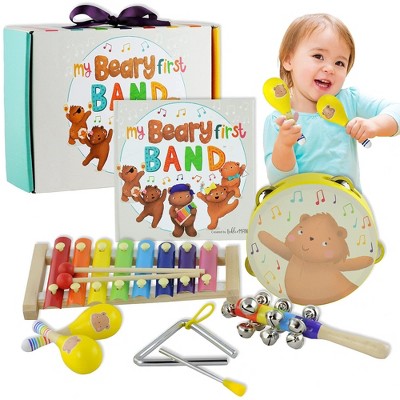 Tickle & Main My Beary First Band Musical Instruments Gift Set, Includes Storybook and Wooden Percussion Toys for Toddler