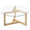 CAVINAS Coffee Tables for Living Room Industrial Round Glass Coffee Table Modern Center Table with Sturdy Wood Base for Apartment - 2 of 4