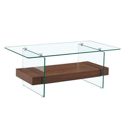 NicBex Modern 43.3" Rectangle Coffee Table with 2 Tier Storage and Tempered Glass Legs for Living Room