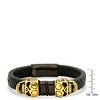 Steeltime Men's black braided leather bracelet with 18k gold plated and black ip stainless steel skull accents - 3 of 4
