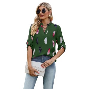 Coolmee Women's Blouses Dressy Casual 3/4 Length Sleeve Tops Trendy Shirts - 1 of 4