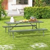 Tangkula Folding Picnic Table w/ 2 Benches 6 FT Camping Table Set w/ All-Weather HDPE Tabletop Green - 2 of 4