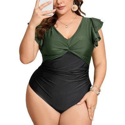 Women's Plus Size V Neck Swimwear One Piece Slimming Bathing Suit Halter Push Up Tummy Control Swimsuit