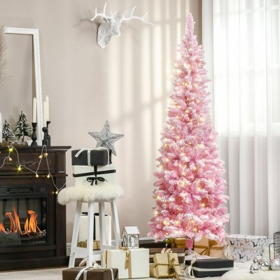 NicBex 6ft Prelit Snow Flocked Artificial Christmas Tree with 500 Branch Tips, Warm LED Lights and Metal Base for Indoor
