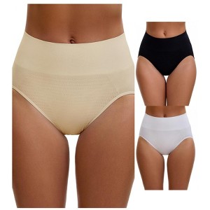 INSPIRE CHIC Women's High Waist Tummy Slimming Elastic Briefs Breathable Butt Lifter Underwear 3 Packs - 1 of 4