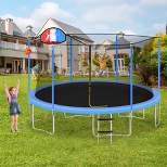 Easy-to-Assemble Kids Trampoline with Safety Fence Netting, Basketball Hoop and Ladder, Blue - ModernLuxe