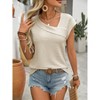 Womens Summer Casual Pleated Cap Short Sleeve Boho Shirt Irregular Cross V Neck Solid Color Top - 3 of 4