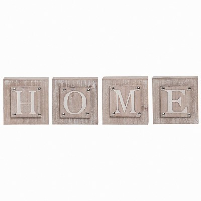 Transpac Wood 4" Multi Spring HOME Word Block Set of 4