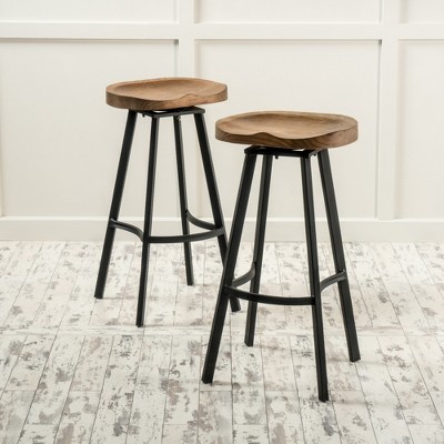 Pinewood Swivel Barstools (Set of 2) with Footrest and Curved Design for Comfortable Seating and Small Spaces