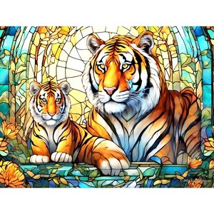 Sunsout Stained Glass Zoo Tigers 500 pc Jigsaw Puzzle 73308 - 1 of 4