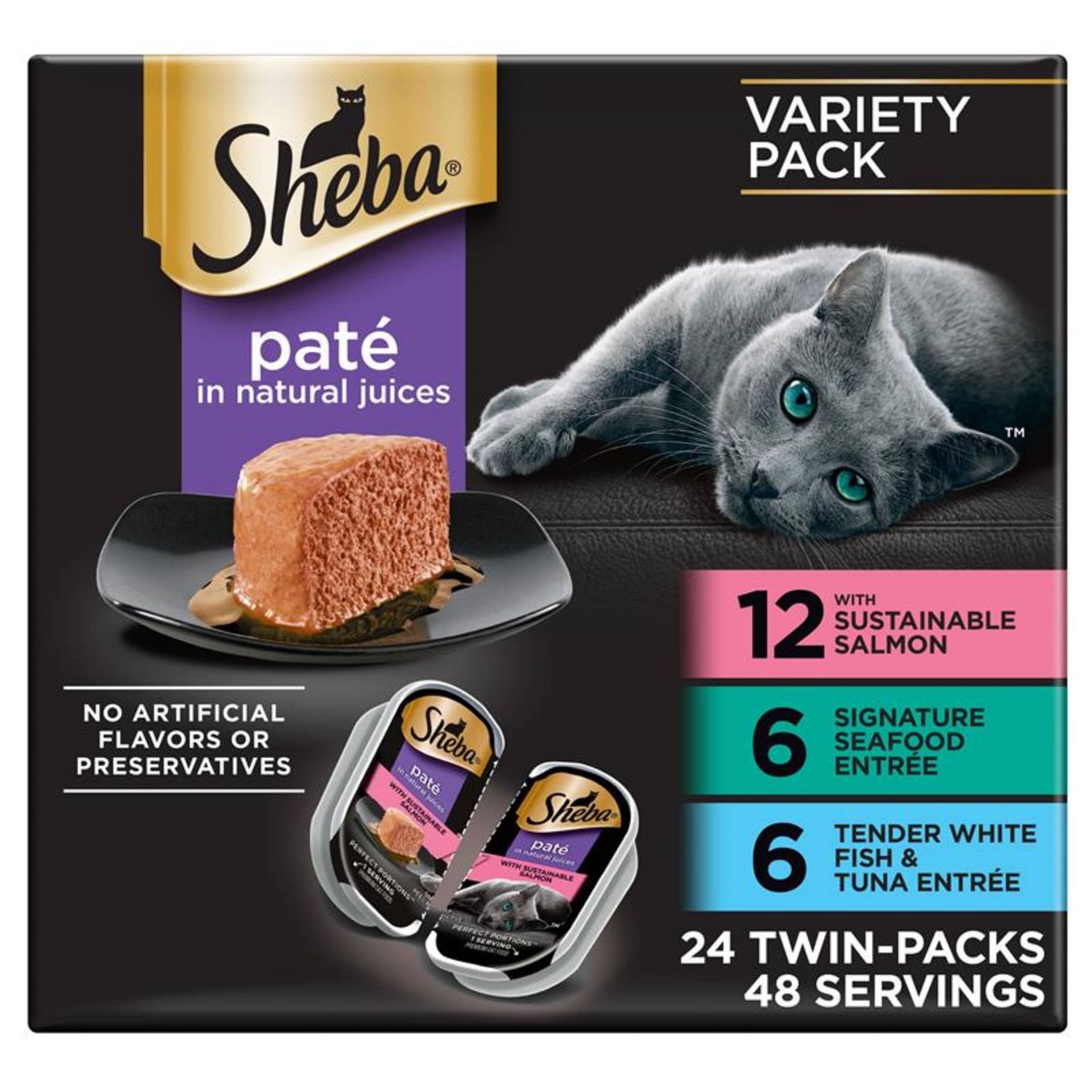 Sheba Perfect Portions Fish, Salmon, Seafood and Tuna Flavor Variety Pack Pate Wet Cat Food - 2.6oz/24ct