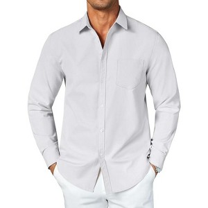 COOFANDY Men's Button Down Long Sleeve Shirt Casual Untucked Dress Shirt Regular Fit Wedding Shirts - 1 of 4