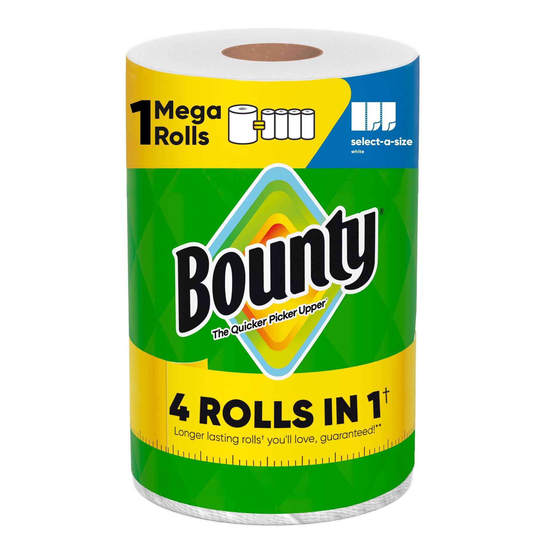 Bounty White Select-A-Size Paper Towels - 1 Mega Roll - 2-Ply - 164 Sheets: No Fragrance, Dye-Free, Non-Toxic