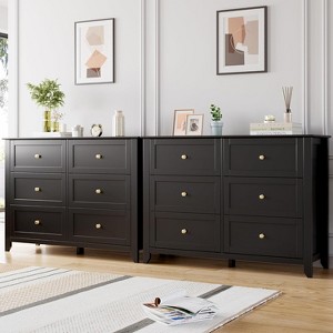 dresser and chest set Set of 2 Spacious Modern 6 Drawer Dresser for Bedroom – Wood Chest with Deep Storage Drawers, Metal Knobs, TV Stand for 48