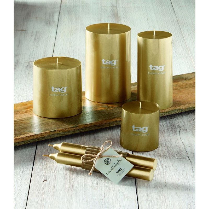 tagltd Gold Metallic Pillar Paraffin Wax Candle 3X3 Unscented Drip-Free Long Burning 30 Hours For Home Decor Wedding Parties, 3 of 6