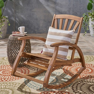 Outdoor Wooden Rocking Chair with Retractable Footrest,Acacia Patio Rocker for Porch or Balcony,Weather Resistant Design–Maison Boucle