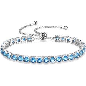 Sterling Silver Tennis Bracelet with Birthstone, Adjustable Bolo Chain Fine Jewelry, Anniversary Birthday Gift for Women - 1 of 4