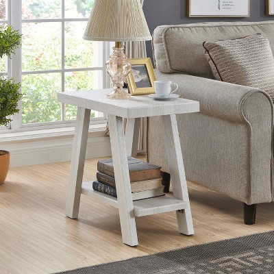 VYNXARIA Contemporary Wood Shelf Side Table in White Finish