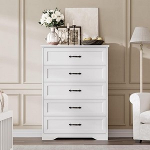 5 Drawers Dresser for Bedroom, Wooden Home Storage Cabinet with Metal Handles, Modern Chest of Drawers for Living Room, Hallway, Closet - 1 of 4