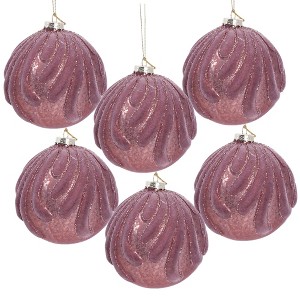 TopComfy Decorative Object Glass Christmas Ball Ornaments Glitter Flocking Set for Holiday Decor, Purple, 3.9"*3.9"*3.9" - 1 of 4