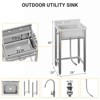 Freestanding Stainless Steel Utility Sink 24x20x41", Single Bowl, Hot & Cold Faucet, Adjustable Legs, Rapid Drainage, Built-in Knife Storage - 3 of 4
