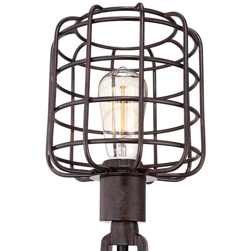 Franklin Iron Works Industrial Rustic Farmhouse Table Lamp 24" High Bronze Metal Cage Shade for Bedroom Living Room House Bedside Nightstand Office, 3 of 9