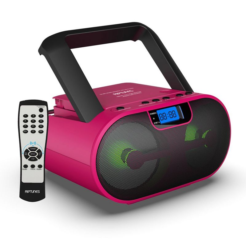 Riptunes  MP3, CD, USB, SD, AM/FM Radio Boombox with Bluetooth, Remote Control Included - Pink, 1 of 6