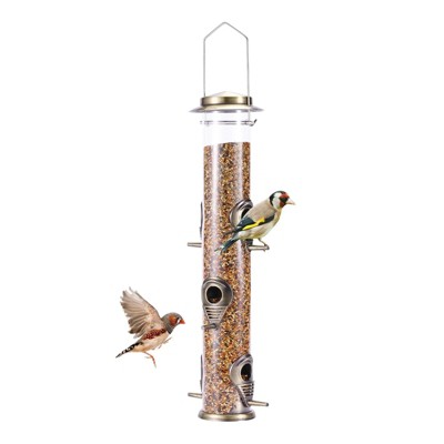 Snynuxx Metal Bird Feeder Tube Hanging Wild Bird Seed Feeder,Steel Hanger Great for Attracting Birds (Bronze)