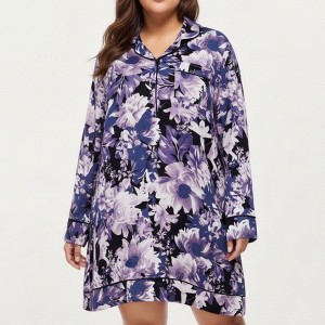 Anna-Kaci Lounge Women's Floral Print Long Sleeve Sleep Shirt with Soft Fabric, Notched Collar Detail and Relaxed Above-Knee Silhouette - 1 of 4