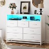 Wood Dresser with 7 Drawers for Bedroom, Led Lights and Charging Station,Modern Wide Chest of Drawers with Large Capacity Storage for Living Room - 3 of 4